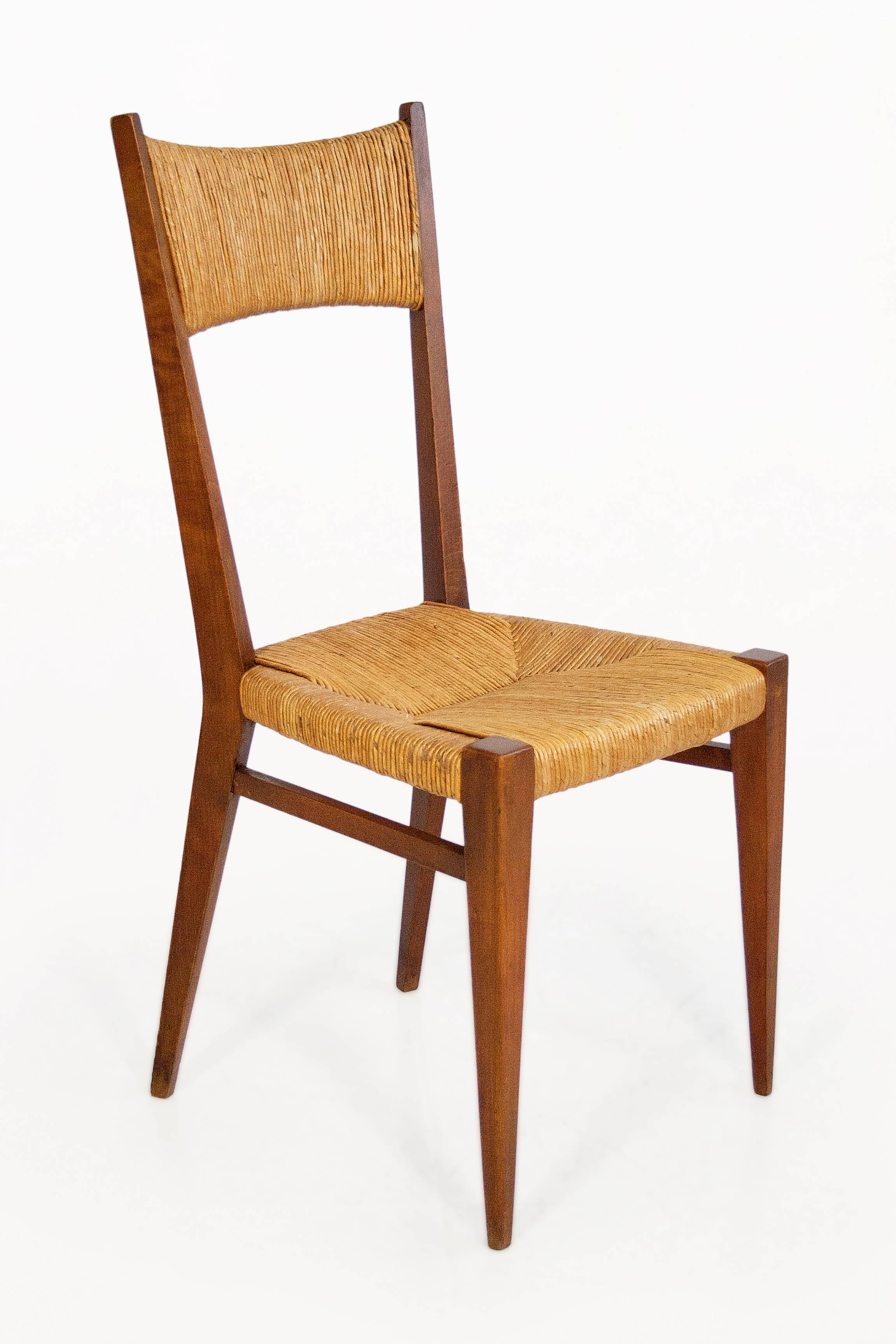 Mid-Century Modern Set of Four Brown Dining Chairs, circa 1950, France