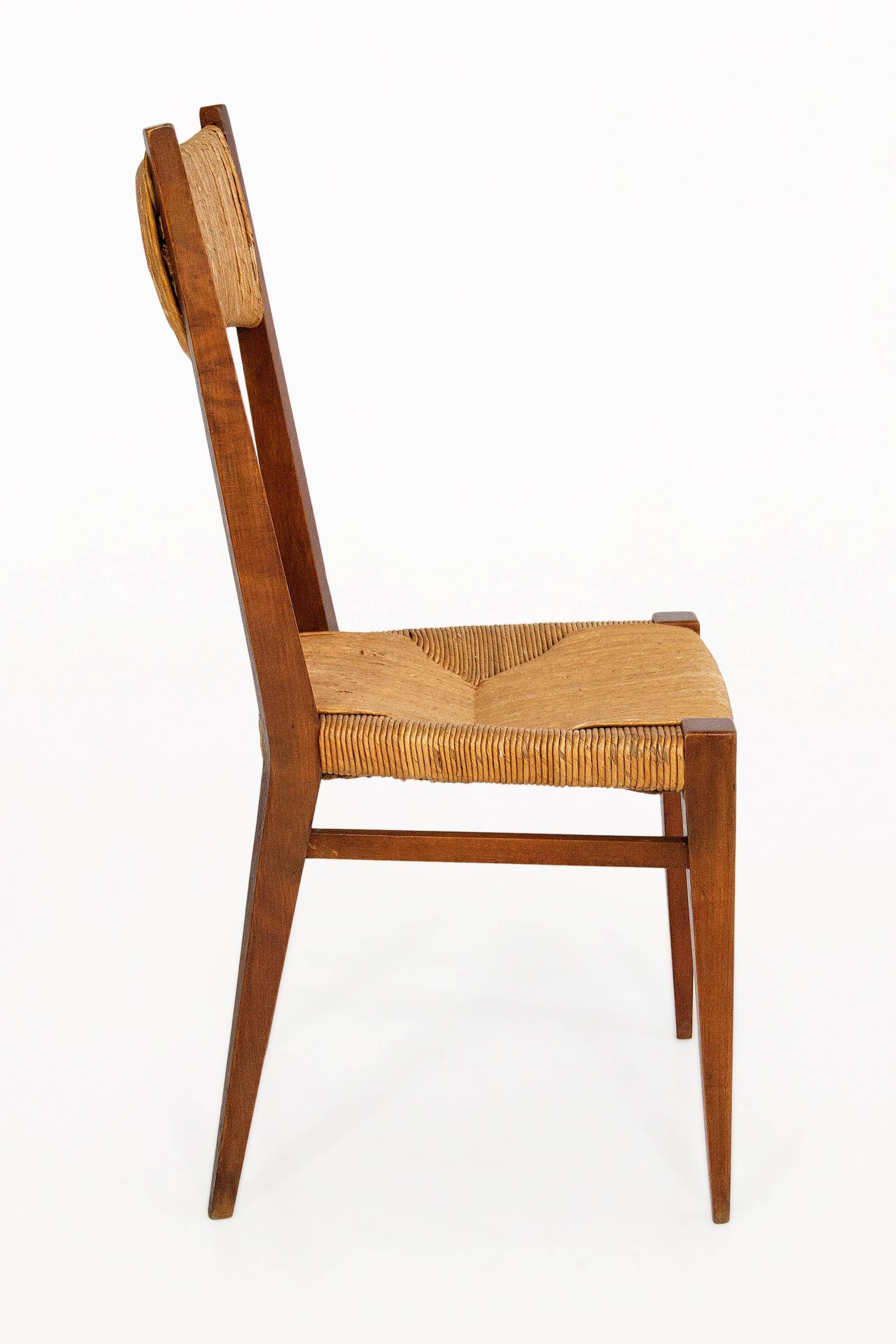 French Set of Four Brown Dining Chairs, circa 1950, France