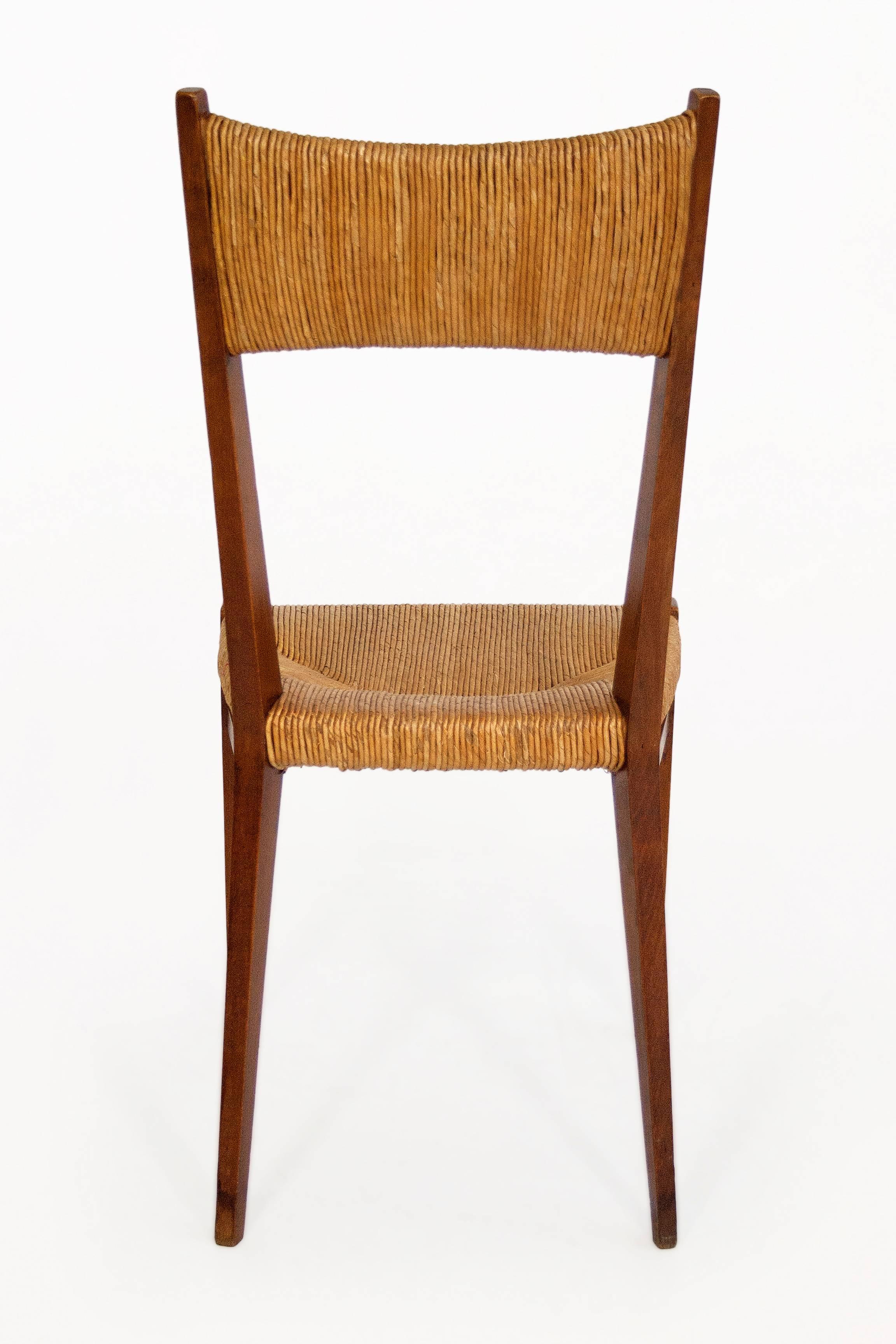 Set of Four Brown Dining Chairs, circa 1950, France In Good Condition In Girona, Spain