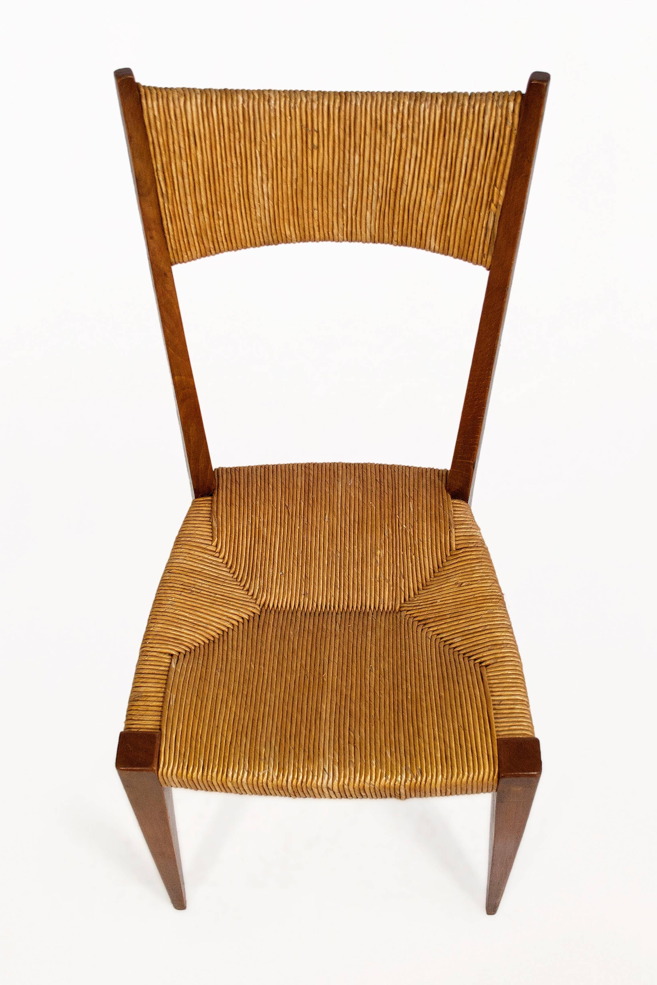 20th Century Set of Four Brown Dining Chairs, circa 1950, France
