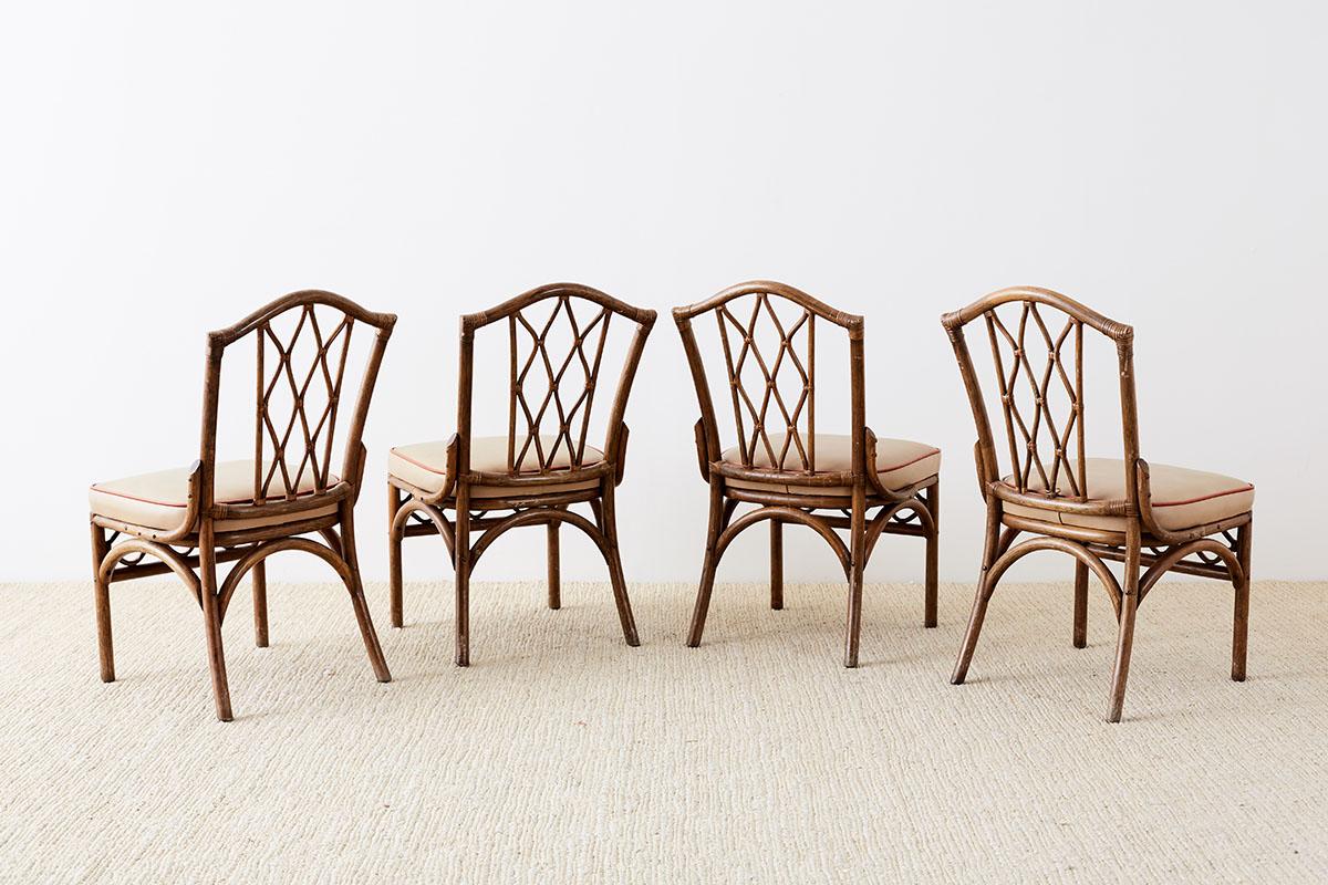 Set of Four Brown Jordan Rattan Dining Chairs 4