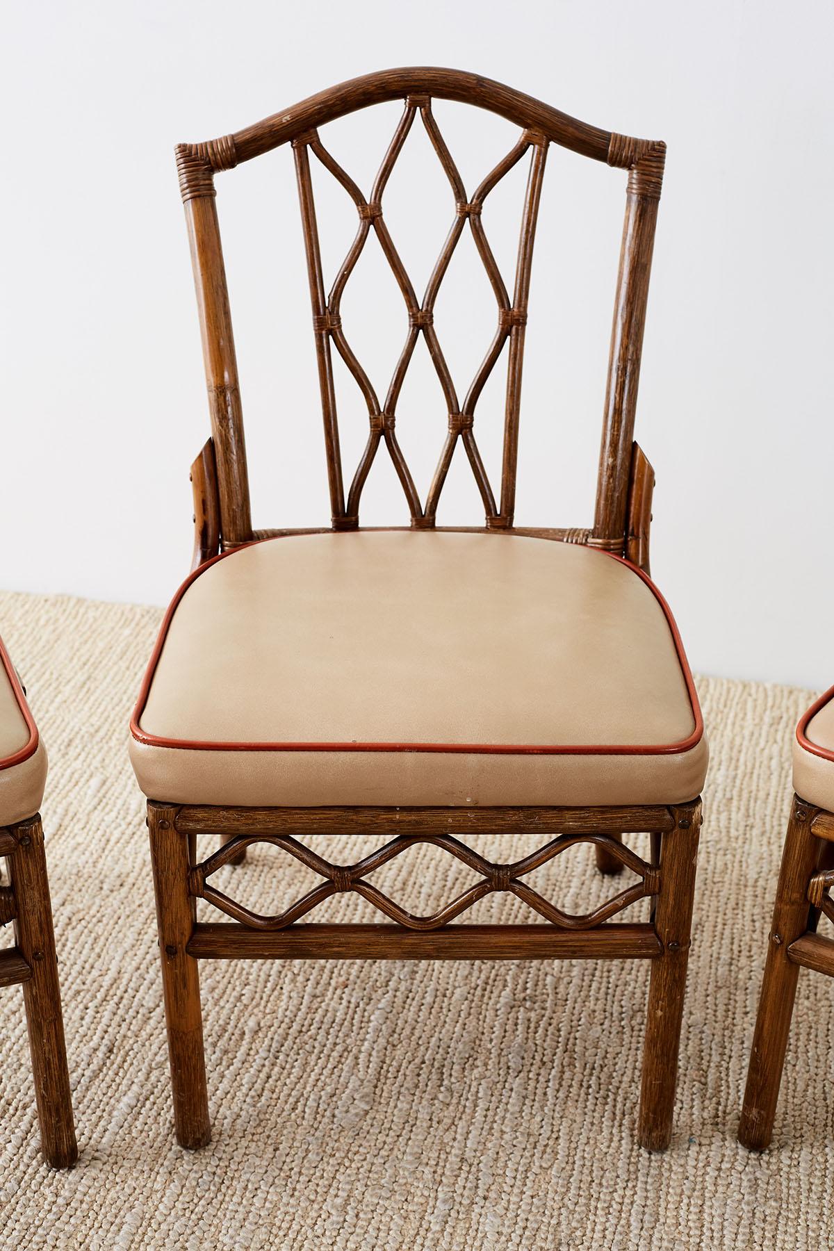 American Set of Four Brown Jordan Rattan Dining Chairs