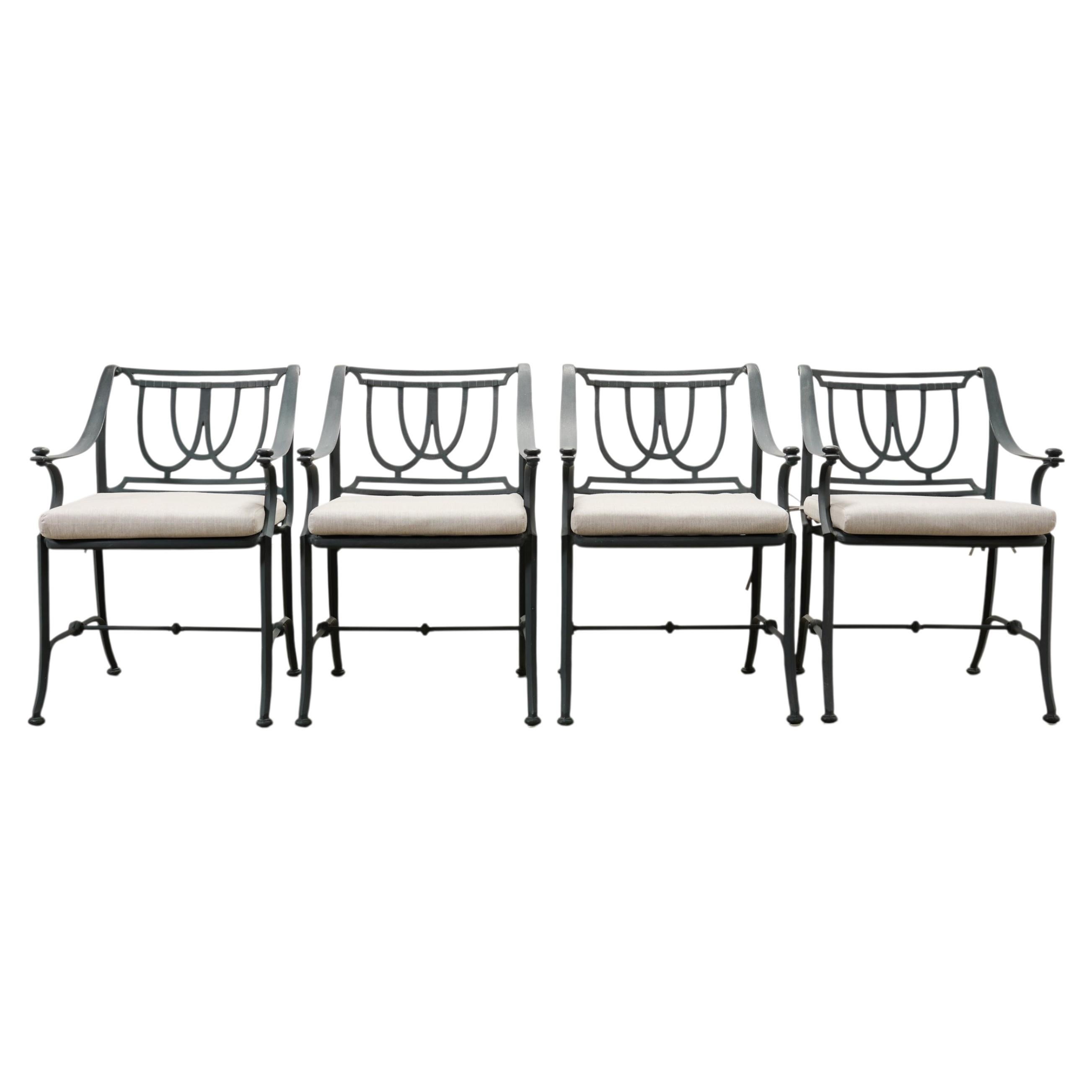 Set of Four Brown Jordan-Style Neoclassical Garden Armchairs