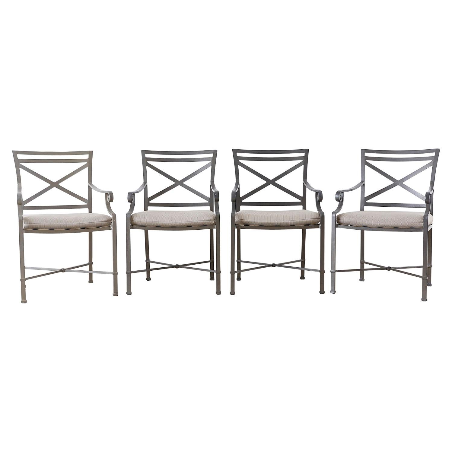 Set of Four Brown Jordan Venetian Aluminum Patio Armchairs