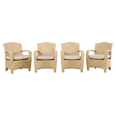 Ensemble de quatre fauteuils de jardin en osier tressé Brown Jordan