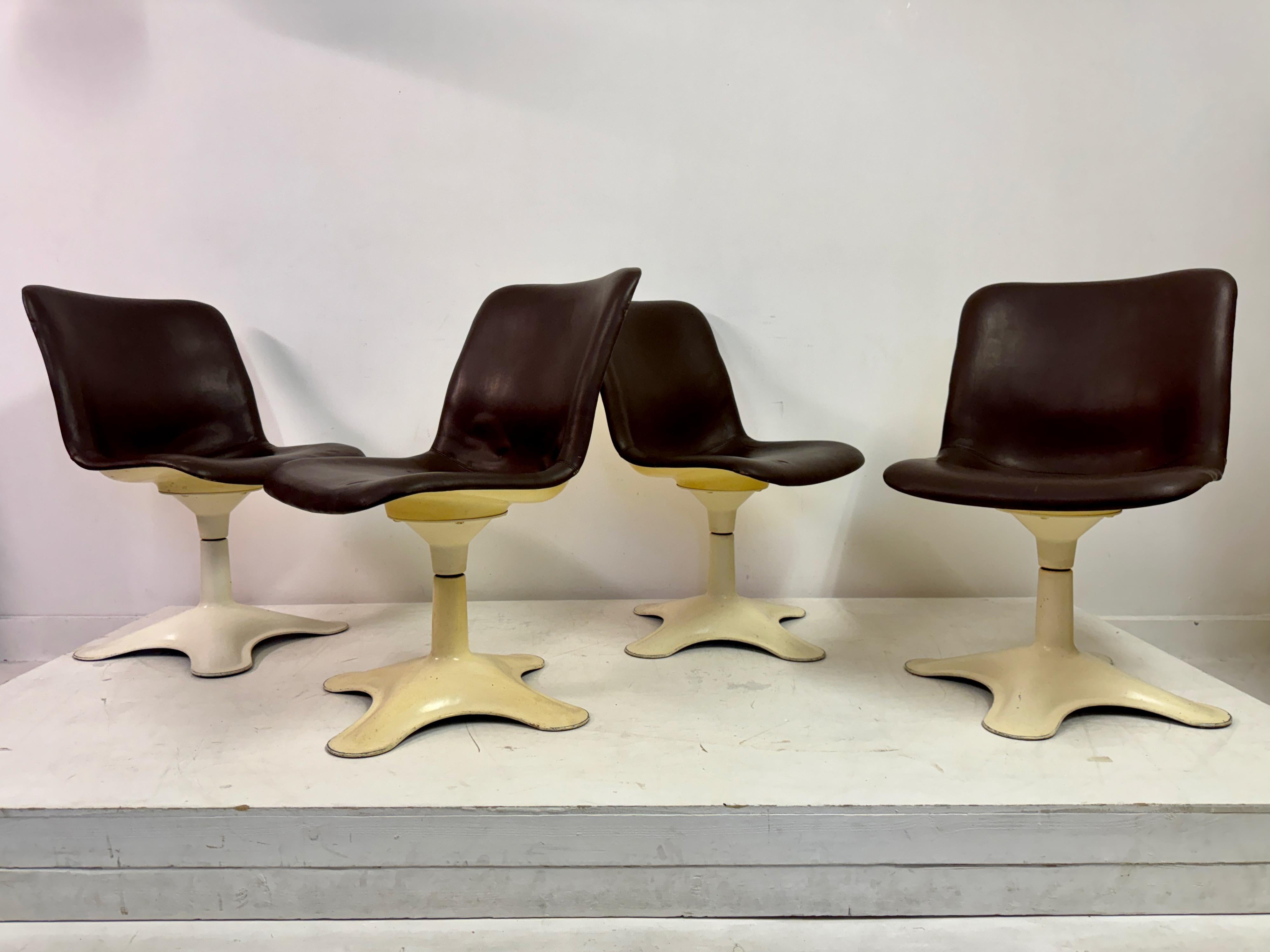 Ensemble de quatre chaises de salle à manger en cuir Brown par Yrjö Kukkapuro pour Haimi en vente 3