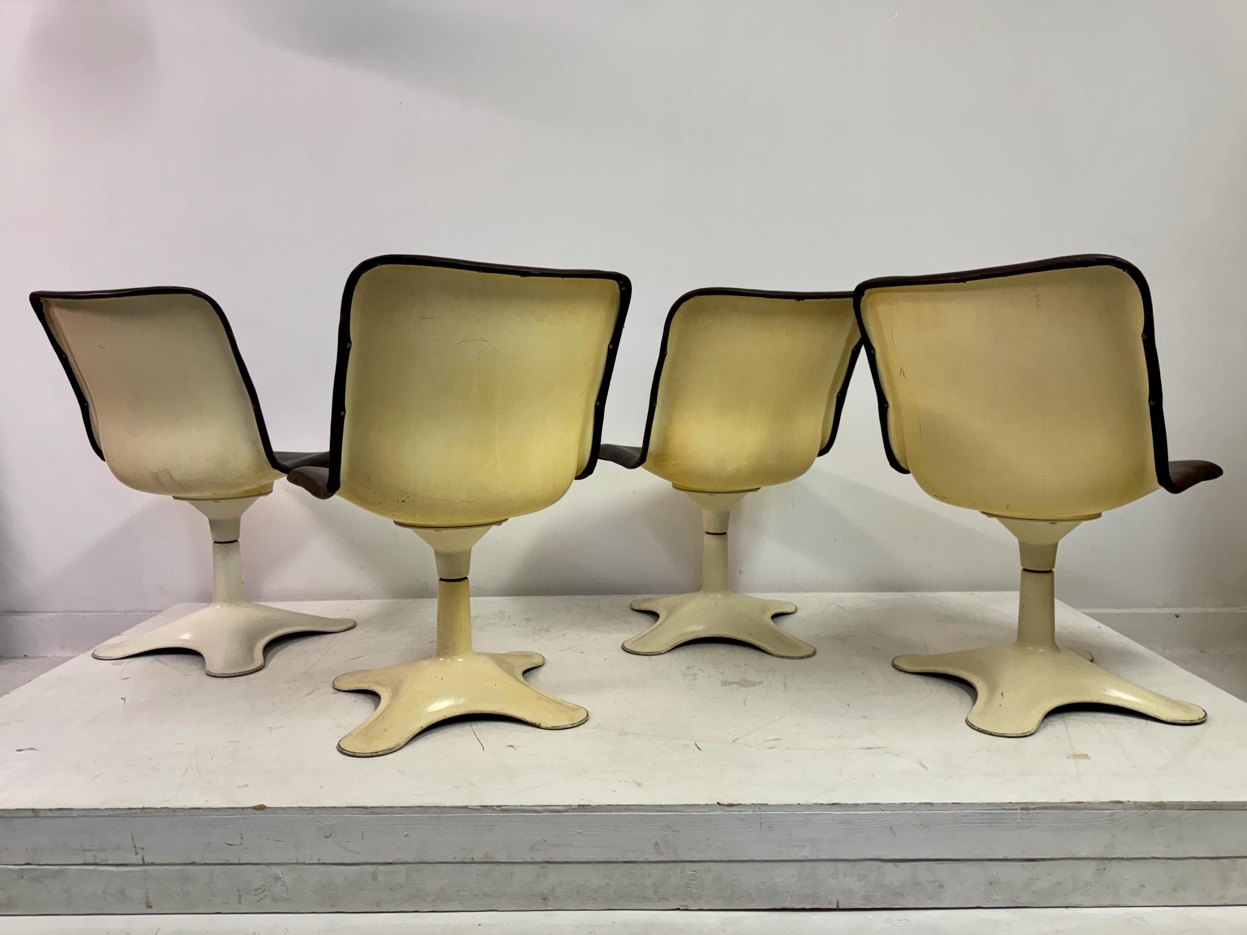 Set of Four Brown Leather Dining Chairs by Yrjö Kukkapuro for Haimi For Sale 6
