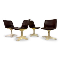 Set of Four Brown Leather Dining Chairs by Yrjö Kukkapuro for Haimi