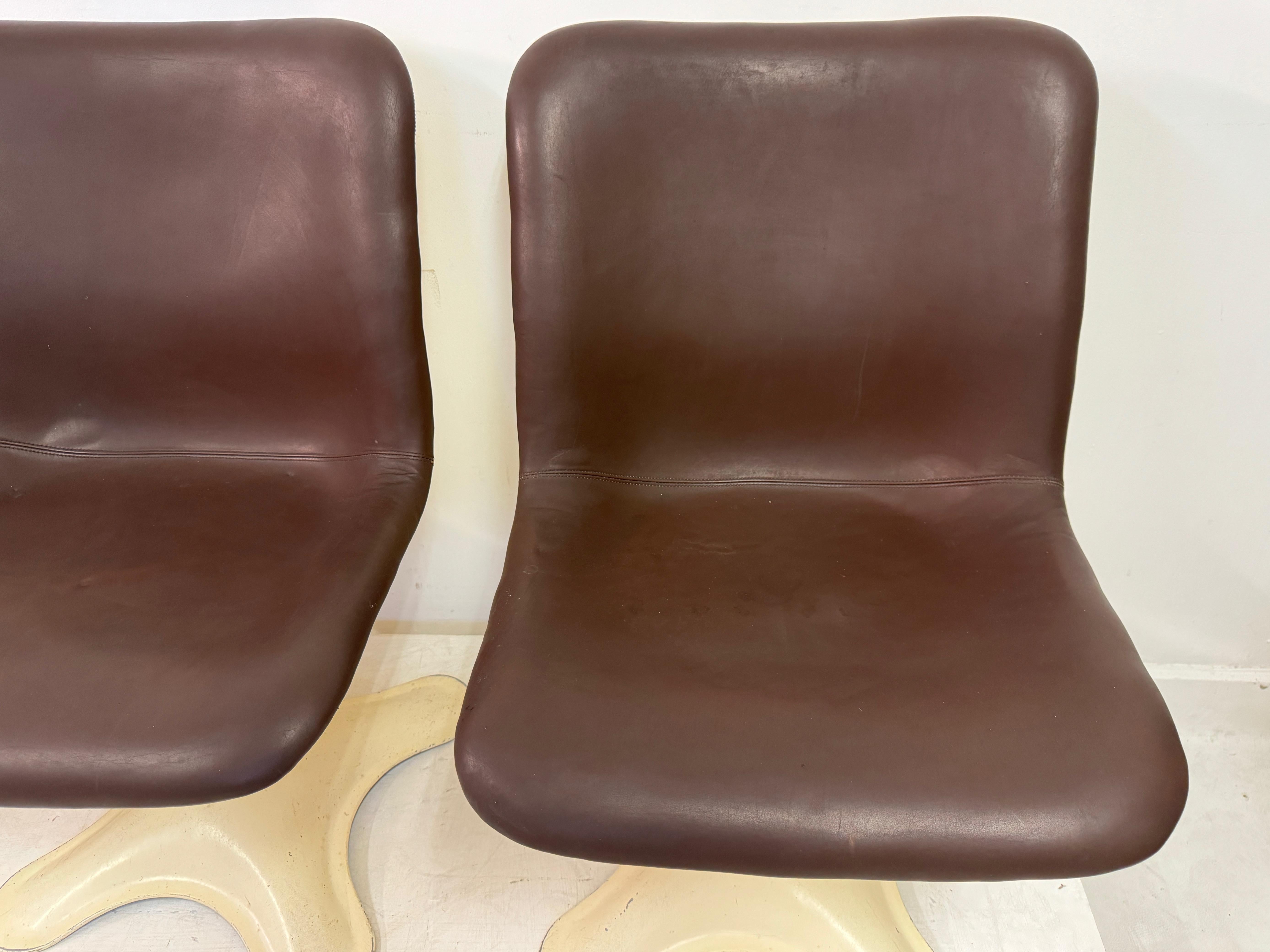 Set of Four Brown Leather Dining Chairs by Yrjö Kukkapuro for Haimi For Sale 1