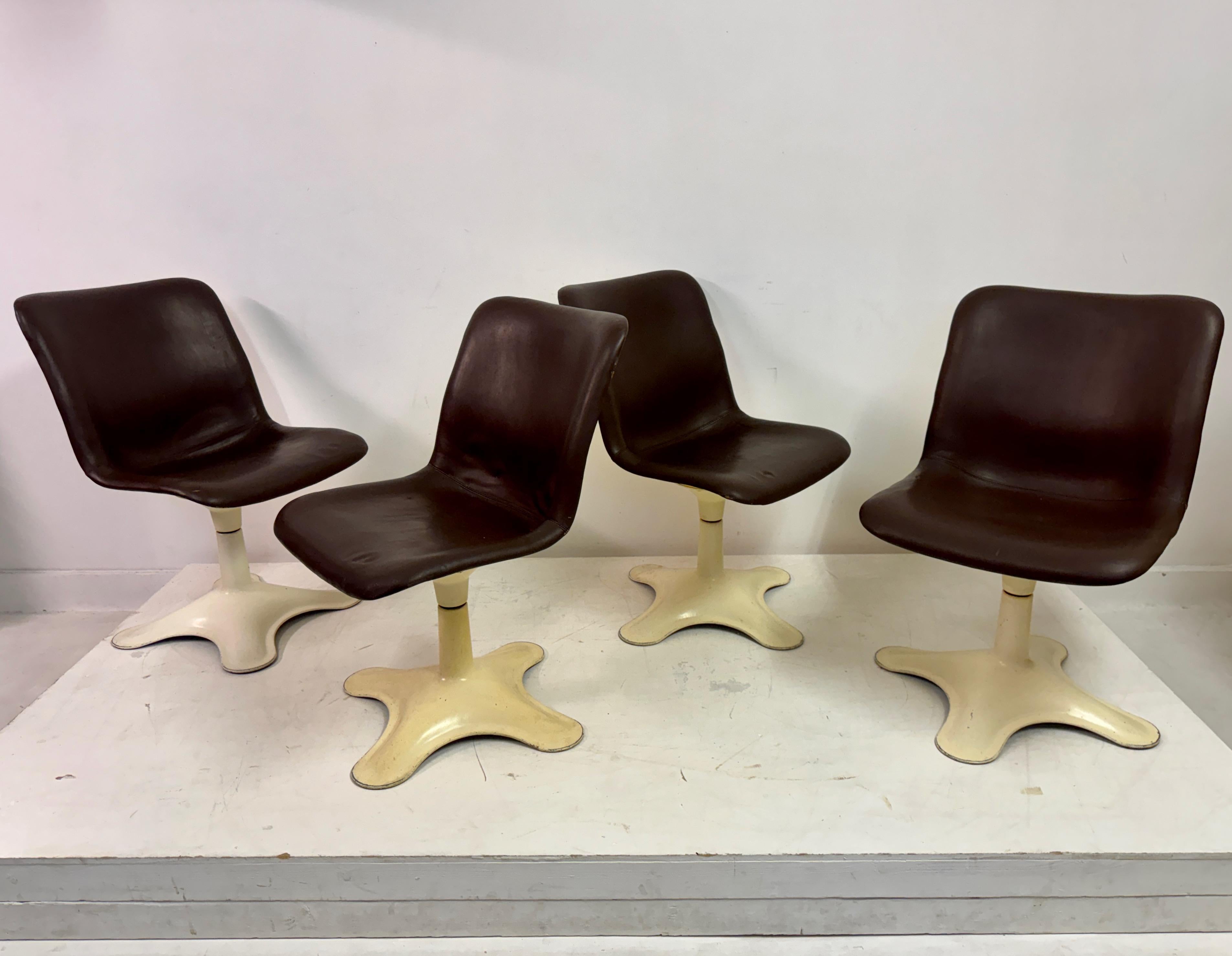 Set of Four Brown Leather Dining Chairs by Yrjö Kukkapuro for Haimi For Sale 2