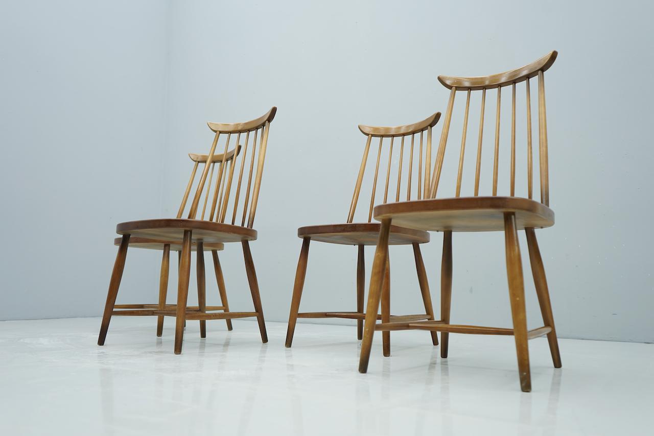 Set of Four Brown Scandinavian Wood Dining Room Chairs, 1960s 4