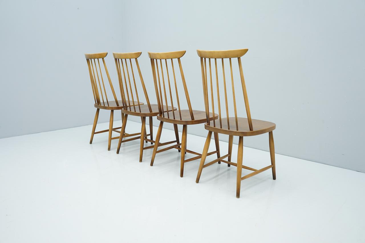 Set of Four Brown Scandinavian Wood Dining Room Chairs, 1960s In Good Condition In Frankfurt / Dreieich, DE