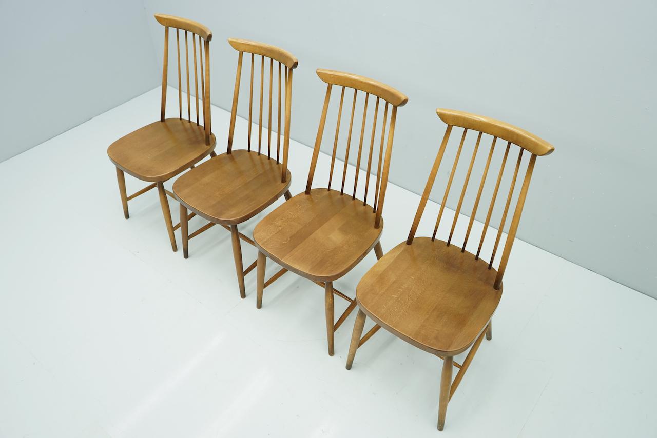 Mid-20th Century Set of Four Brown Scandinavian Wood Dining Room Chairs, 1960s