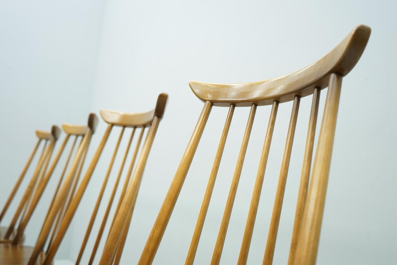 Set of Four Brown Scandinavian Wood Dining Room Chairs, 1960s 2