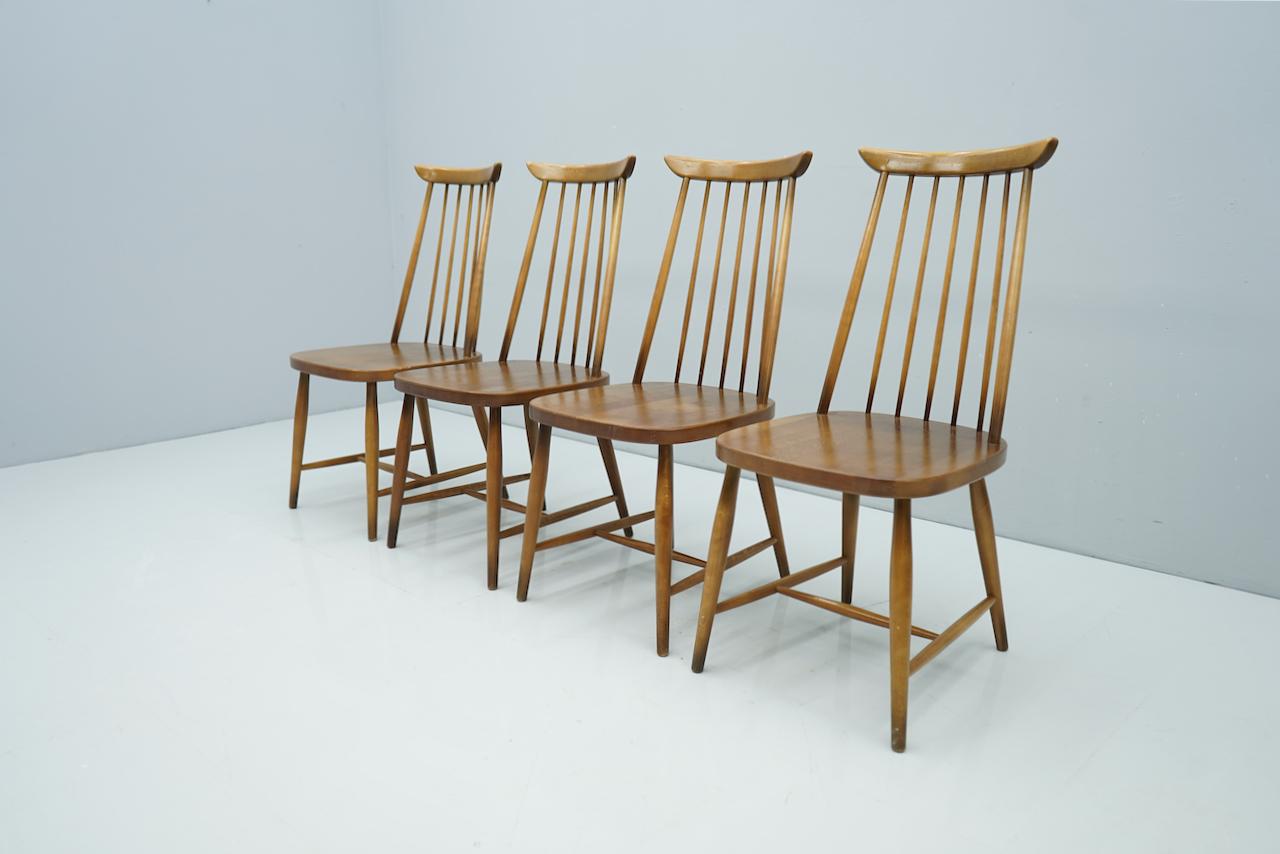 Set of Four Brown Scandinavian Wood Dining Room Chairs, 1960s 3