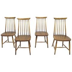 Set of Four Brown Scandinavian Wood Dining Room Chairs, 1960s