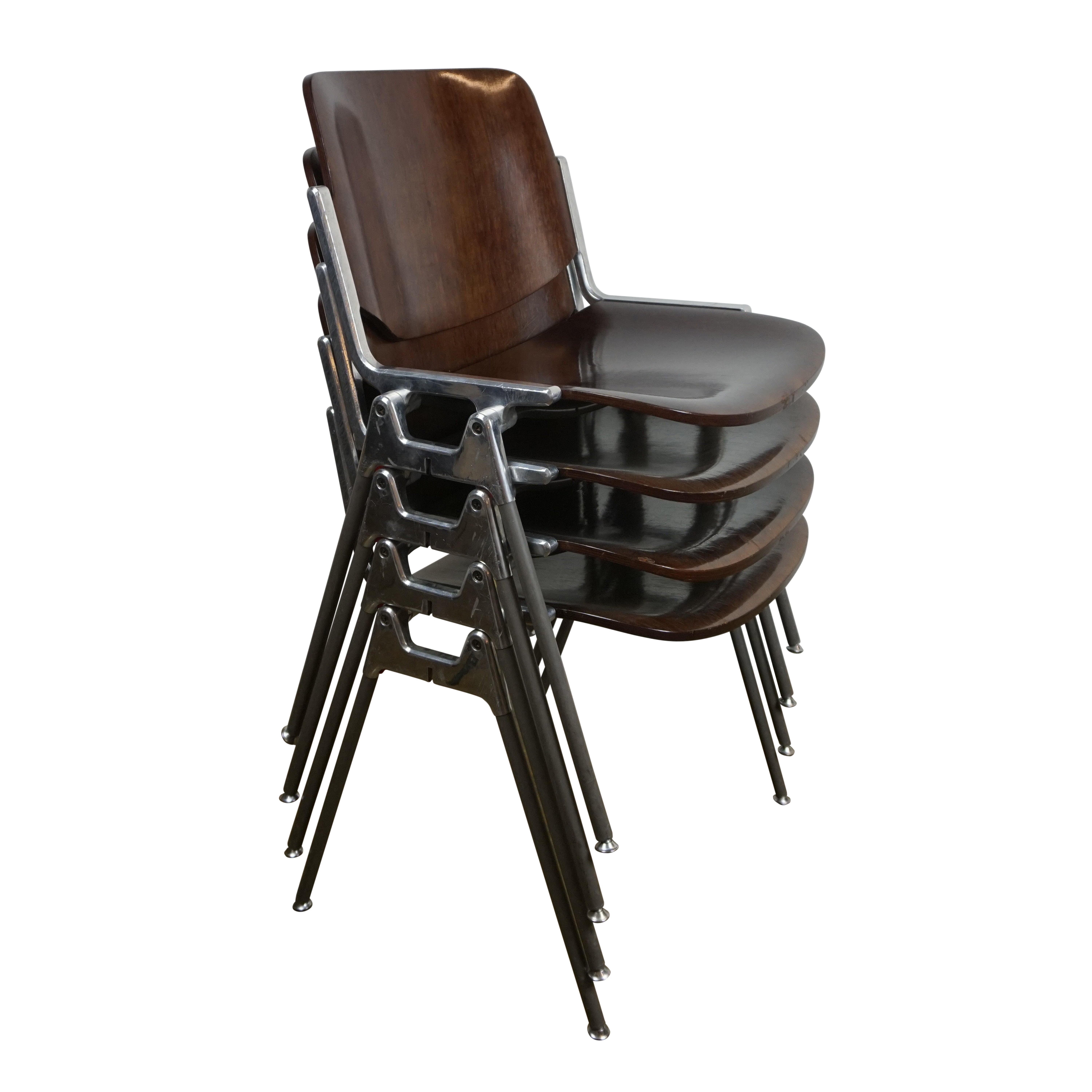 Set of four Brown Wooden Castelli Stacking Chairs by Giancarlo Piretti, Italy