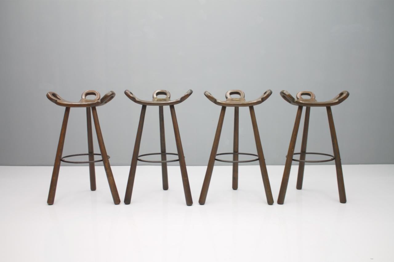 Mid-20th Century Set of Four Brutalist Spanish Bar Stools, 1960s For Sale