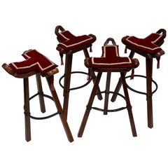 Used Set of Four Brutalist Bull Barstools Marbella Light Brown