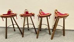 Set of Four Brutalist Bull Barstools Marbella with original Cushion, 1970s
