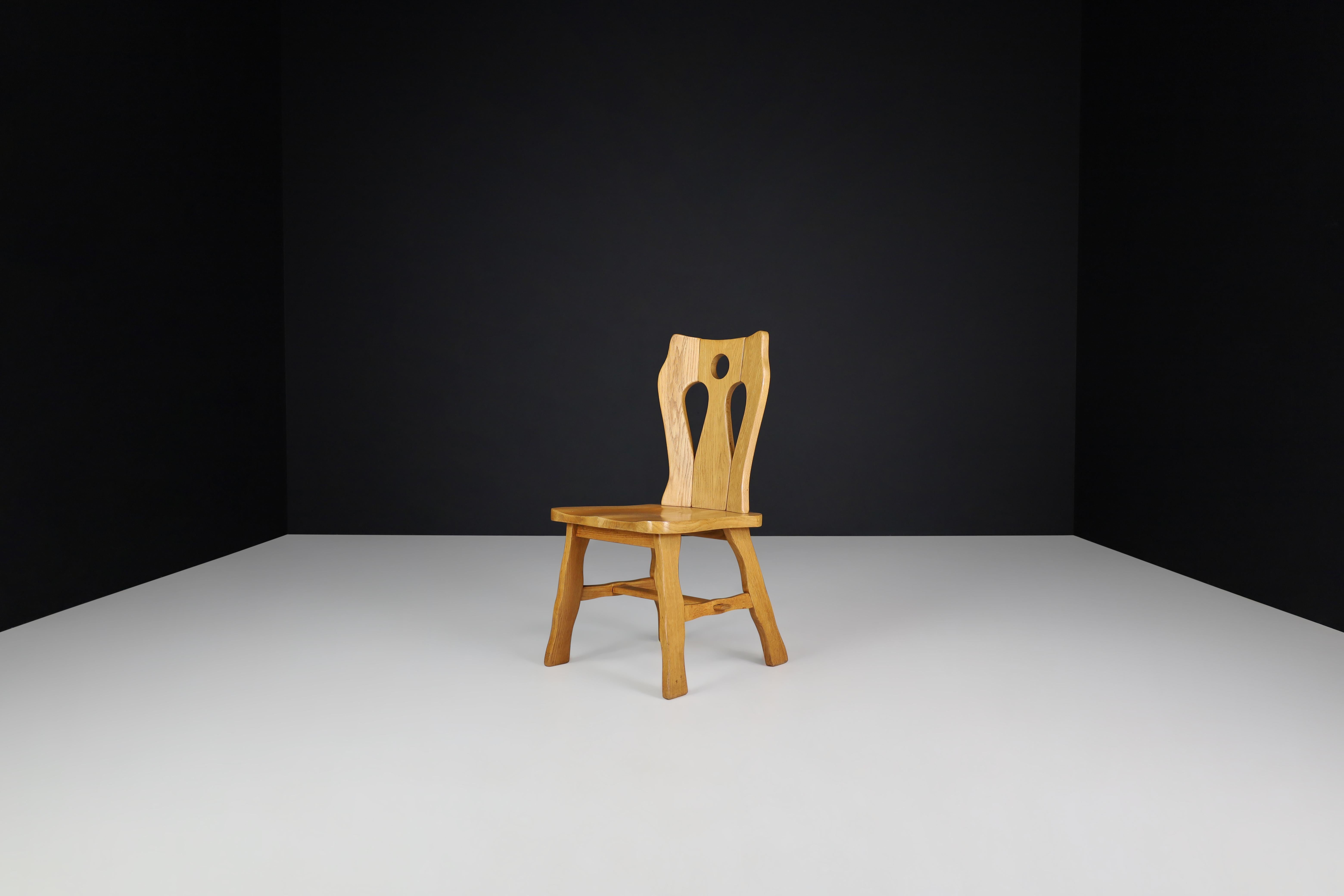 Conjunto de cuatro sillas brutalistas de roble rubio, Bélgica, años 60 en venta 1