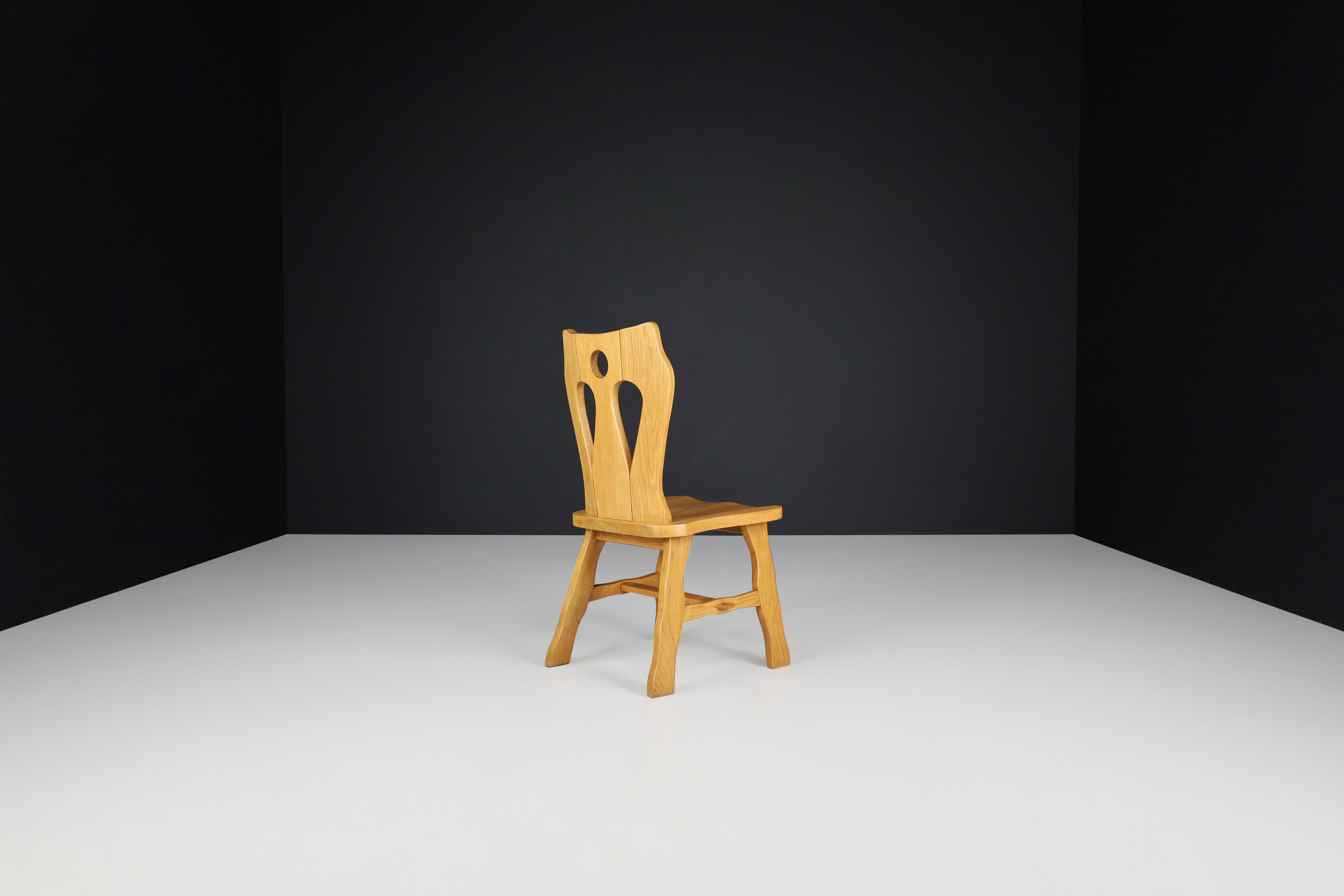 Conjunto de cuatro sillas brutalistas de roble rubio, Bélgica, años 60 en venta 2