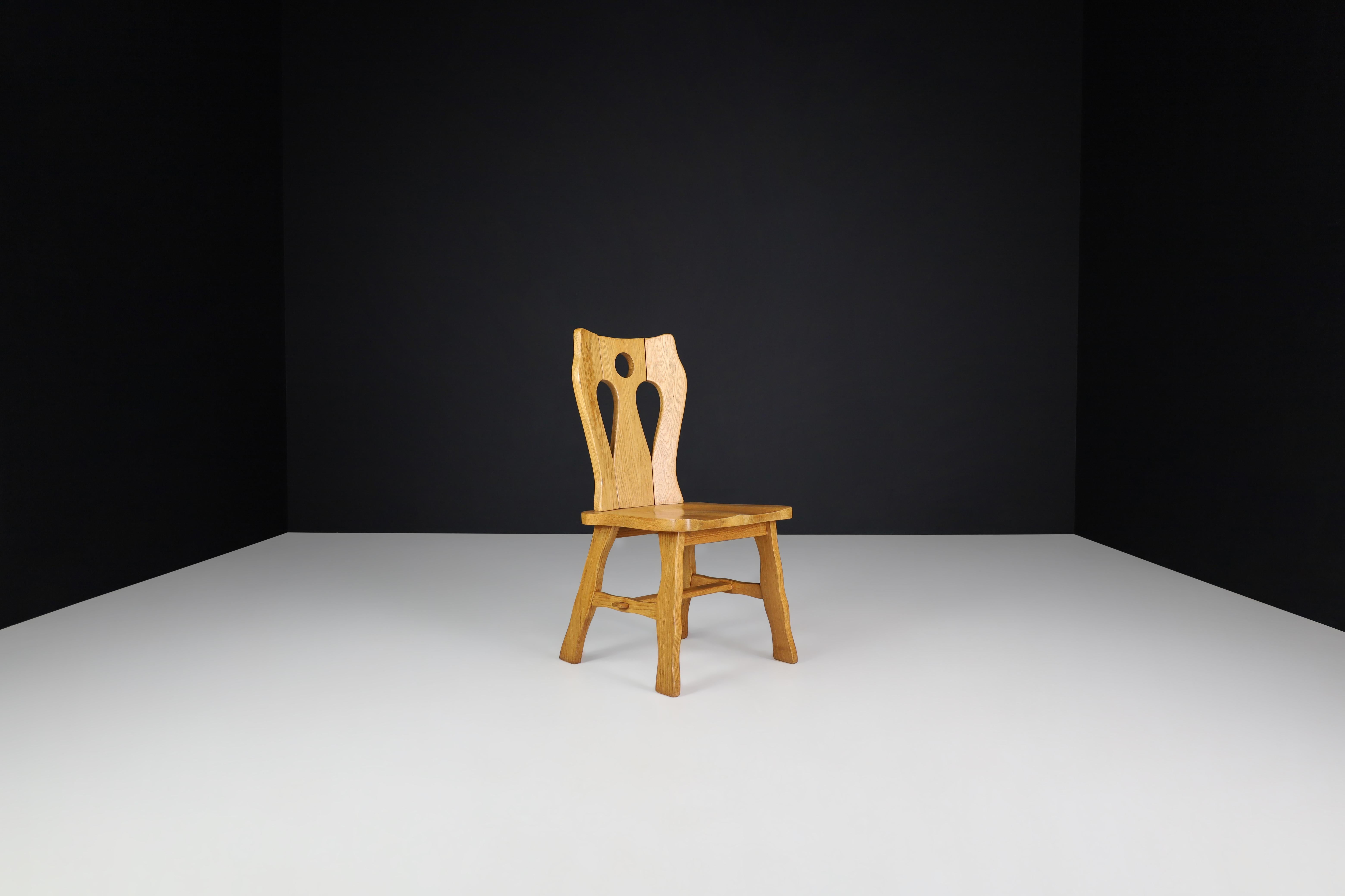 Conjunto de cuatro sillas brutalistas de roble rubio, Bélgica, años 60 en venta 3