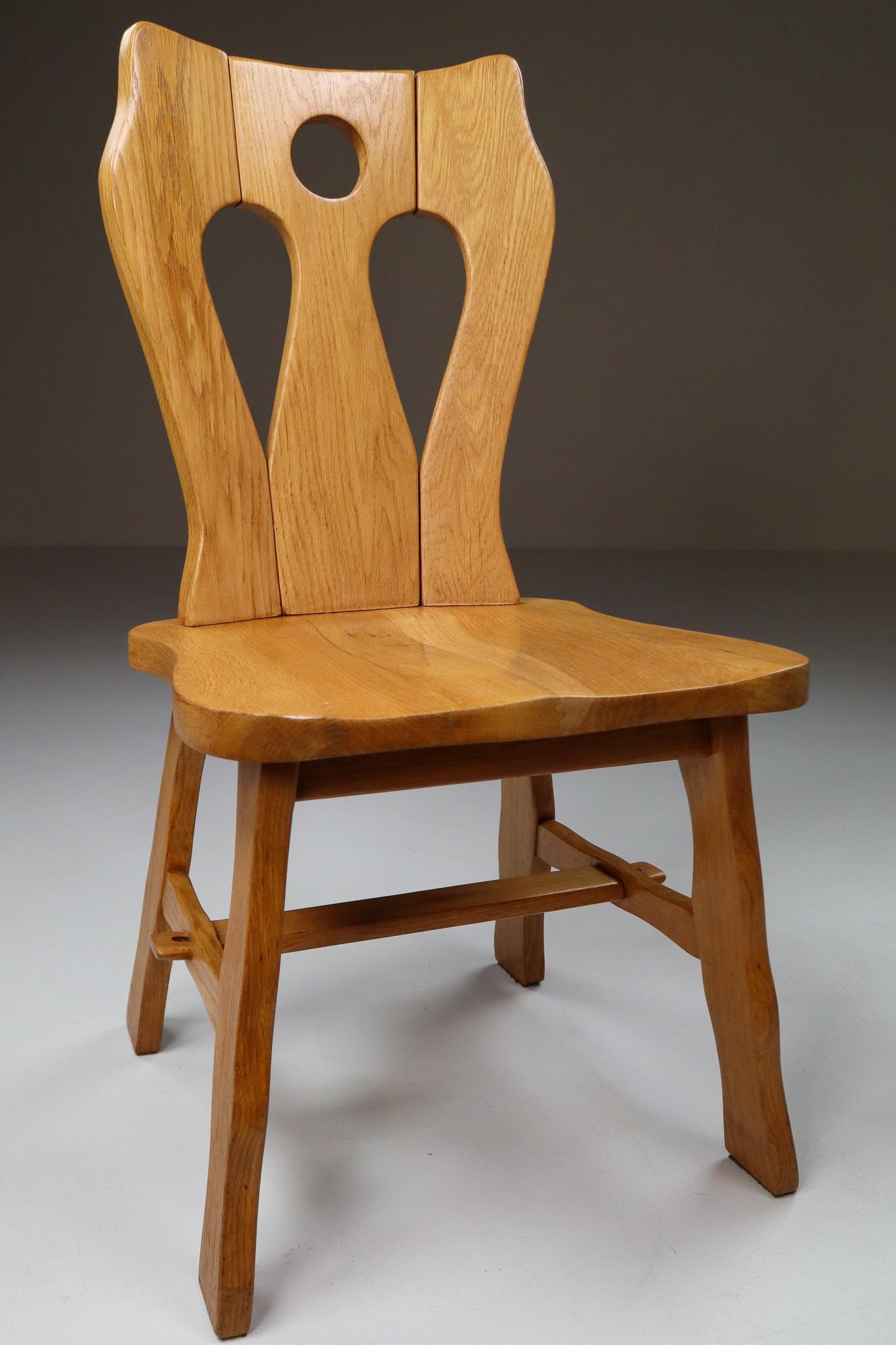 Belgian Set of Four Brutalist Chairs in Blond Oak, Belgium, 1960s For Sale