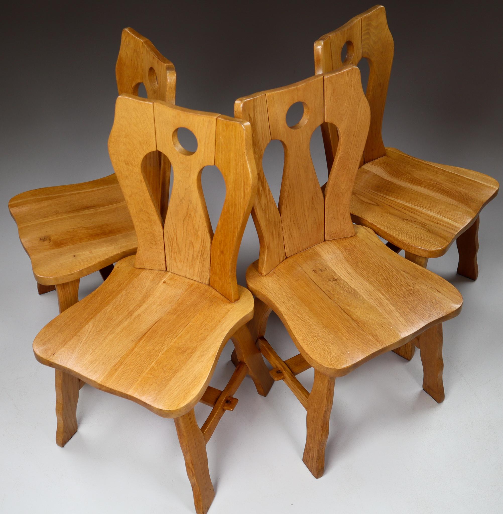 Set of Four Brutalist Chairs in Blond Oak, Belgium, 1960s In Good Condition For Sale In Almelo, NL