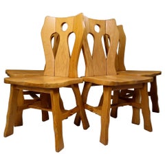Set of Four Brutalist Chairs in Blond Oak, Belgium, 1960s