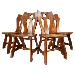 Set of Four Brutalist Chairs in Patinated Oak, Belgium, 1960s
