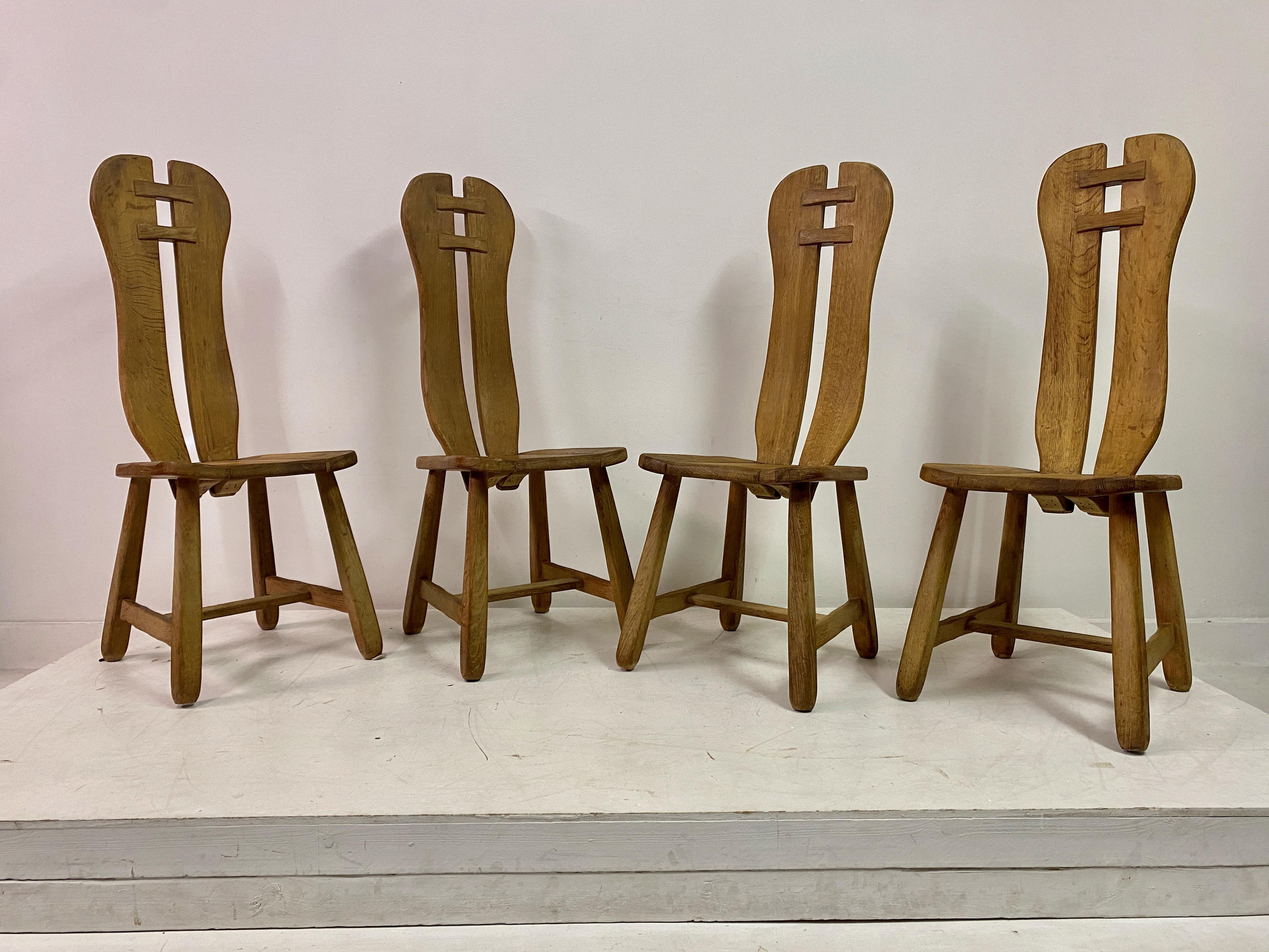 Set Of Four Brutalist Dining Chairs By De Puydt In Good Condition For Sale In London, London