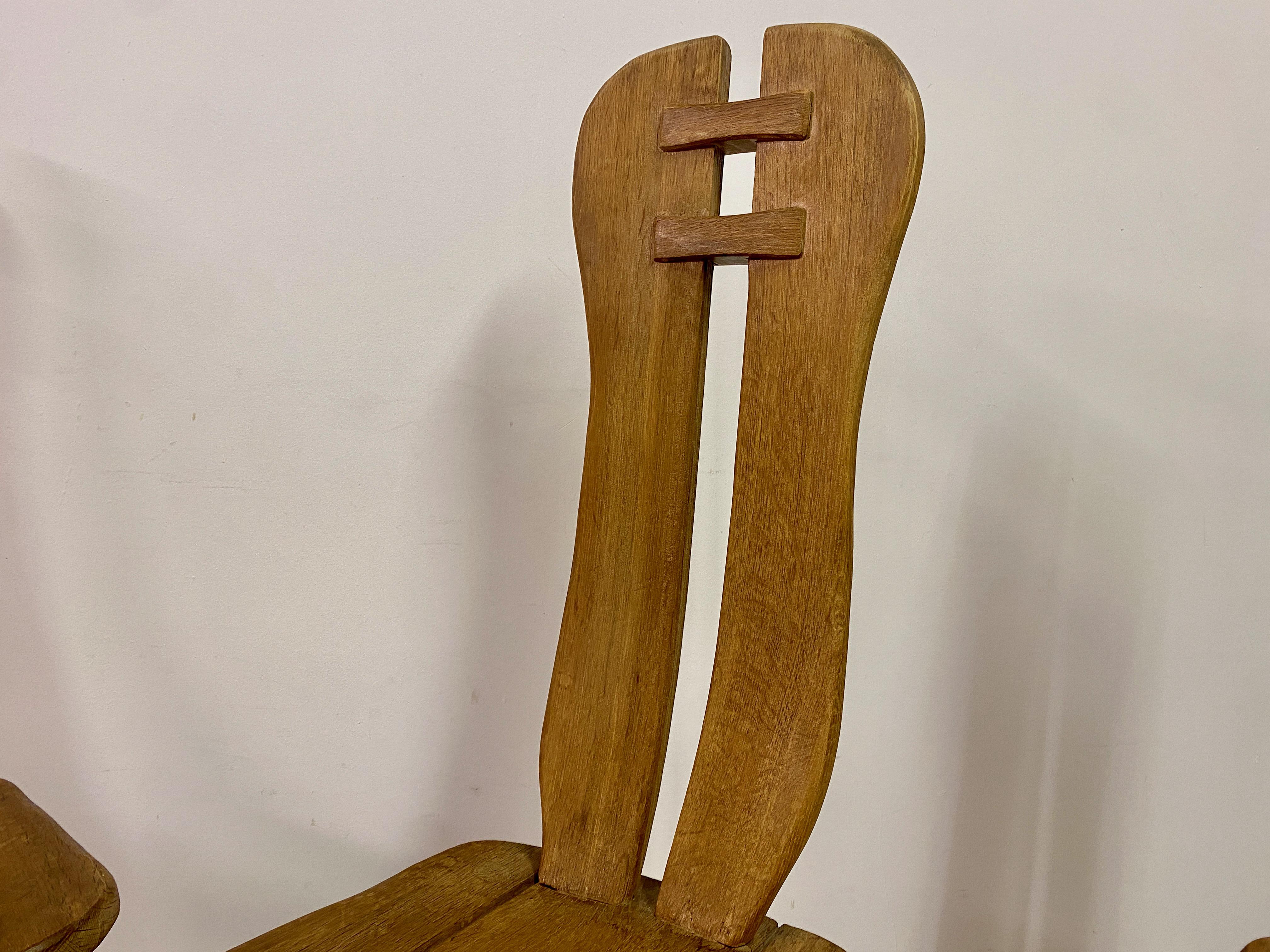 Oak Set Of Four Brutalist Dining Chairs By De Puydt For Sale