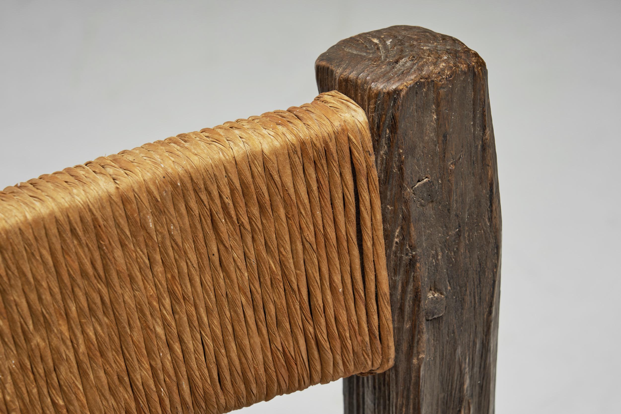 Set of Four Brutalist Dining Chairs with Rope Seats, Europe ca 1960s For Sale 2