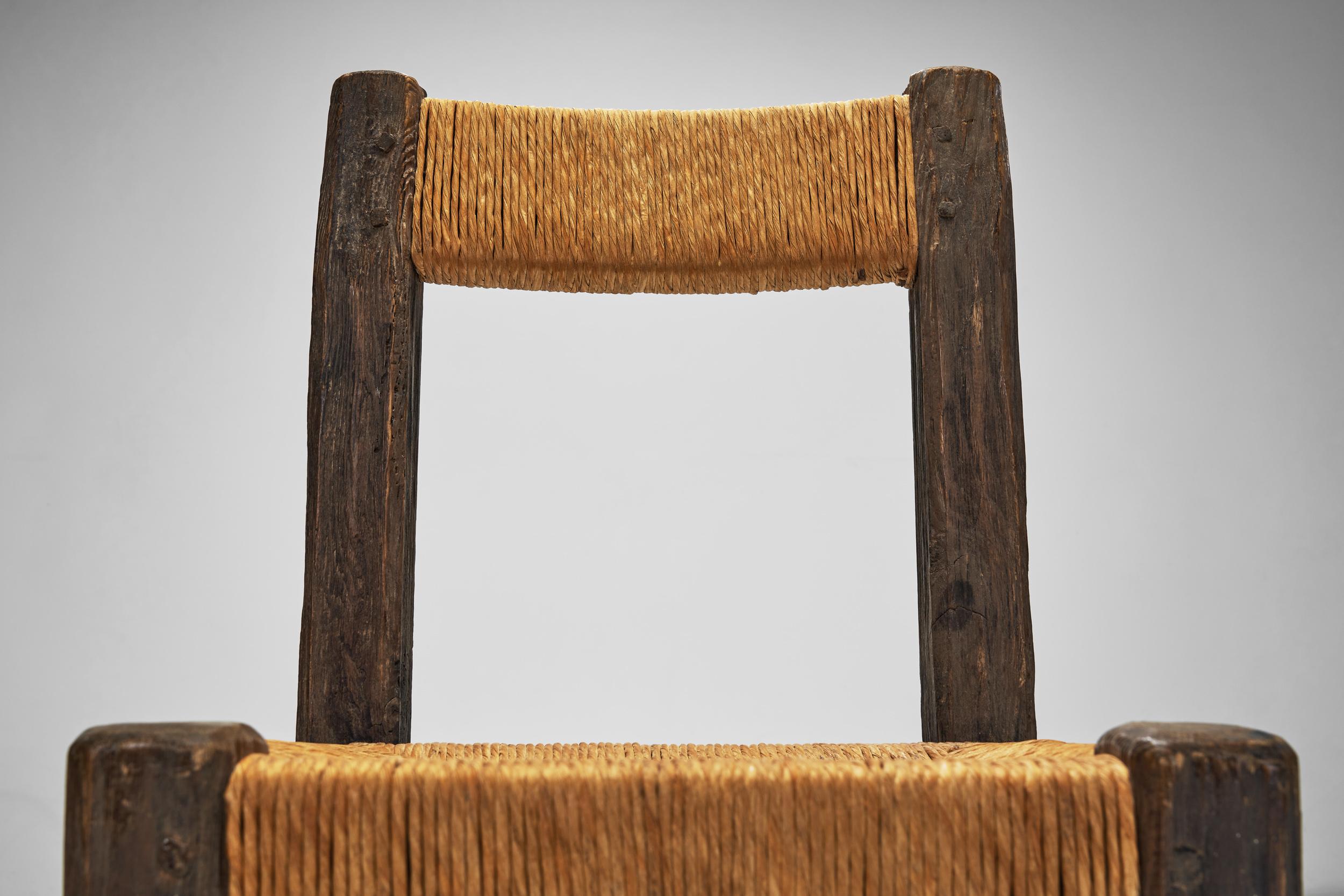 Set of Four Brutalist Dining Chairs with Rope Seats, Europe ca 1960s For Sale 3
