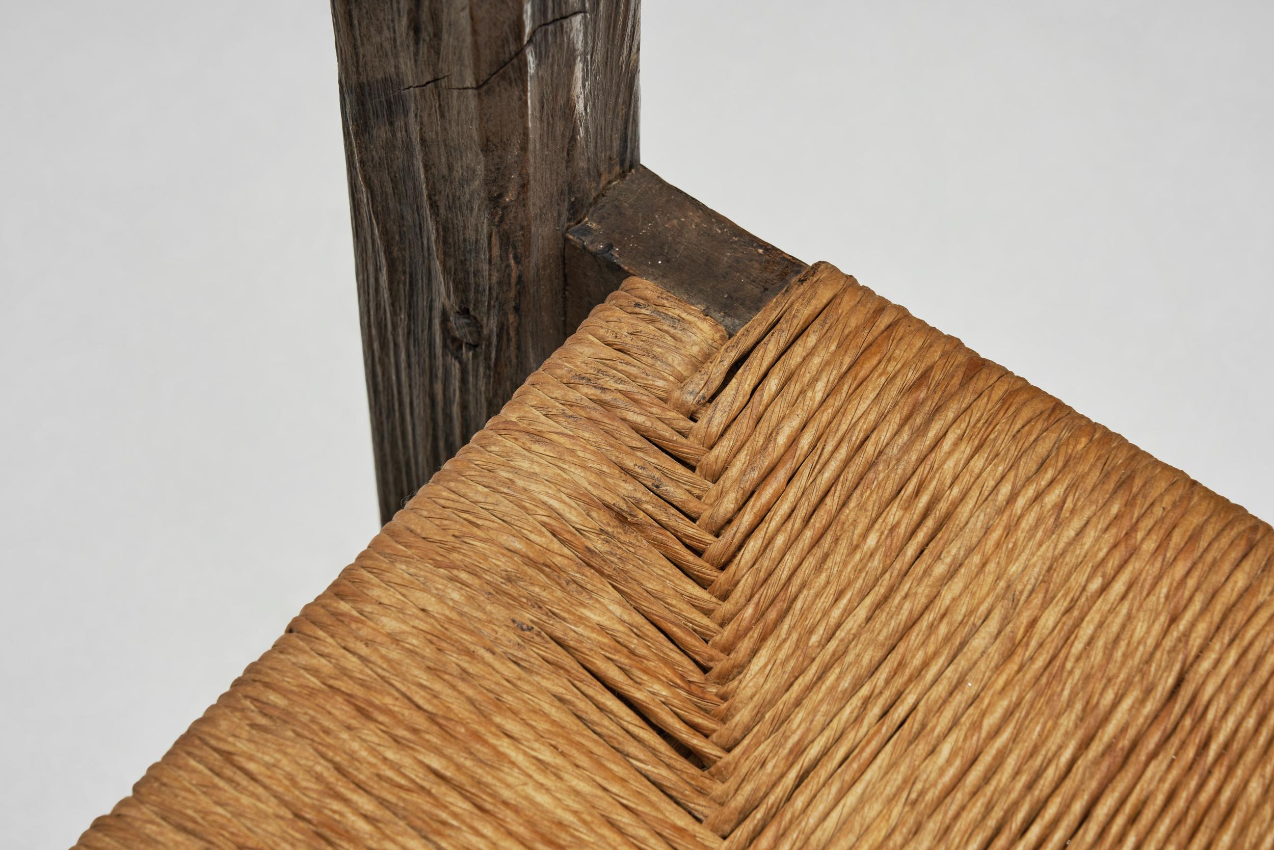 Set of Four Brutalist Dining Chairs with Rope Seats, Europe ca 1960s For Sale 5