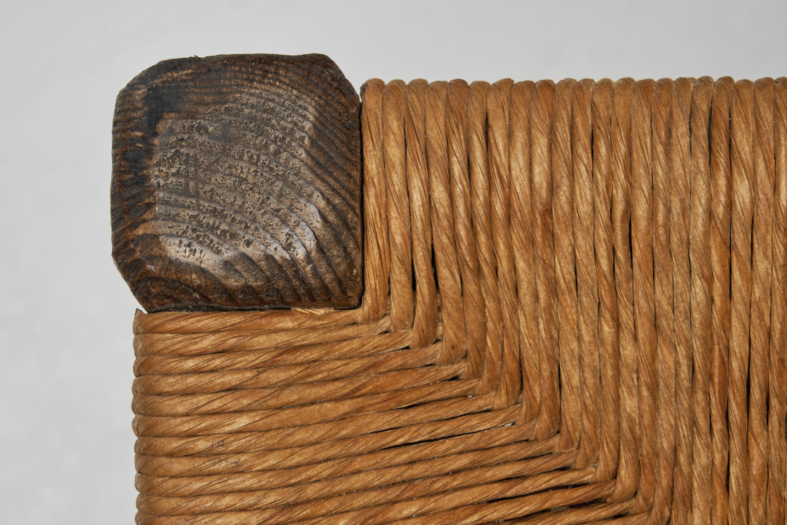 Set of Four Brutalist Dining Chairs with Rope Seats, Europe ca 1960s For Sale 7