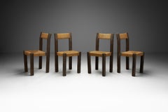 Set of Four Brutalist Dining Chairs with Rope Seats, Europe ca 1960s