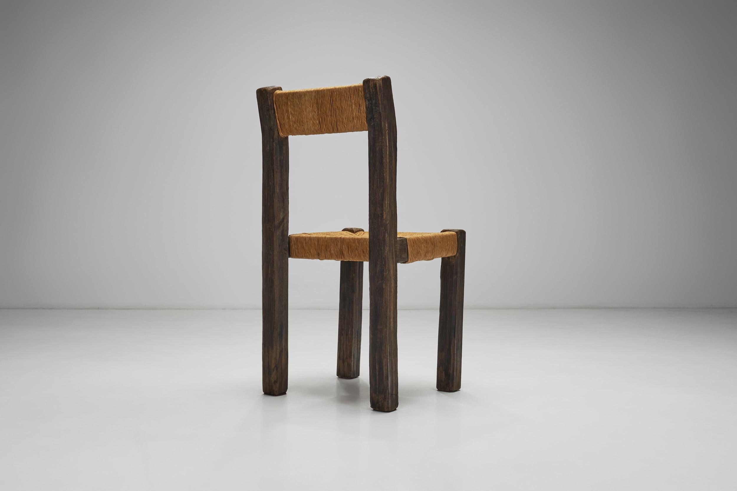 Set of Four Brutalist Dining Chairs with Rope Seats, Europe ca 1960s For Sale 1