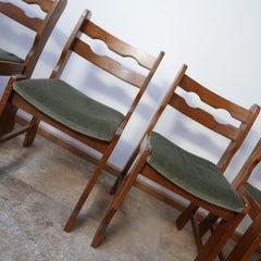 Set of Four Brutalist Midcentury Belgium Oak Dining Chairs