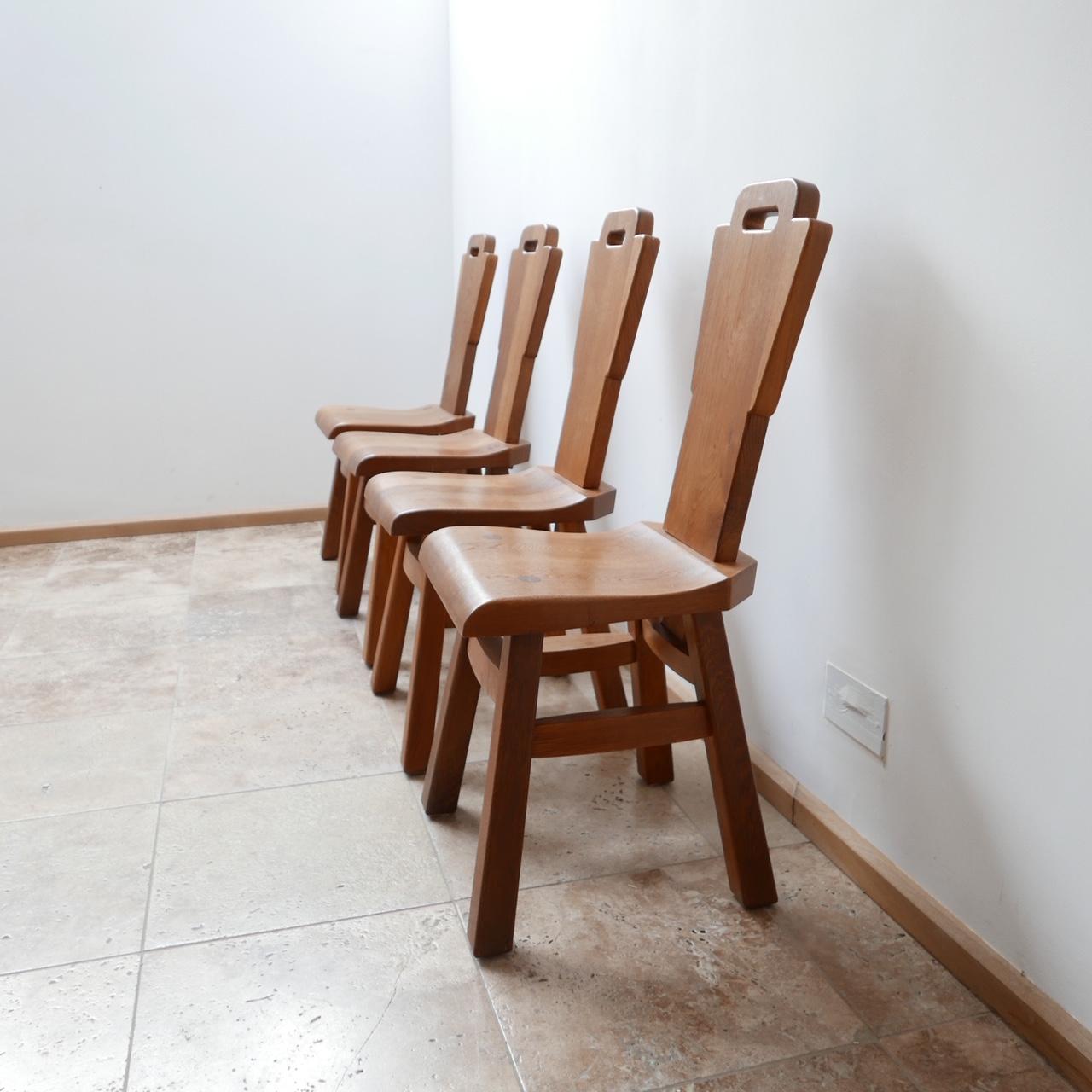 Belgian Set of Four Brutalist Midcentury Belgium Oak Dining Chairs