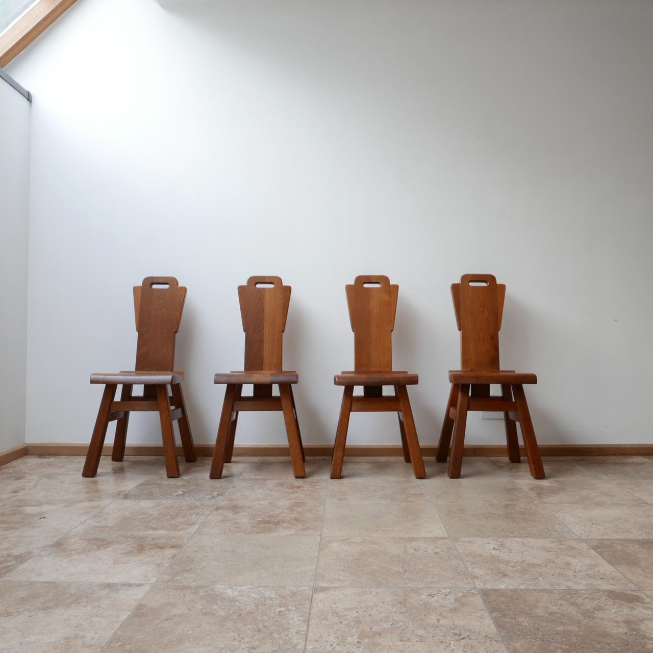 Set of Four Brutalist Midcentury Belgium Oak Dining Chairs In Good Condition In London, GB
