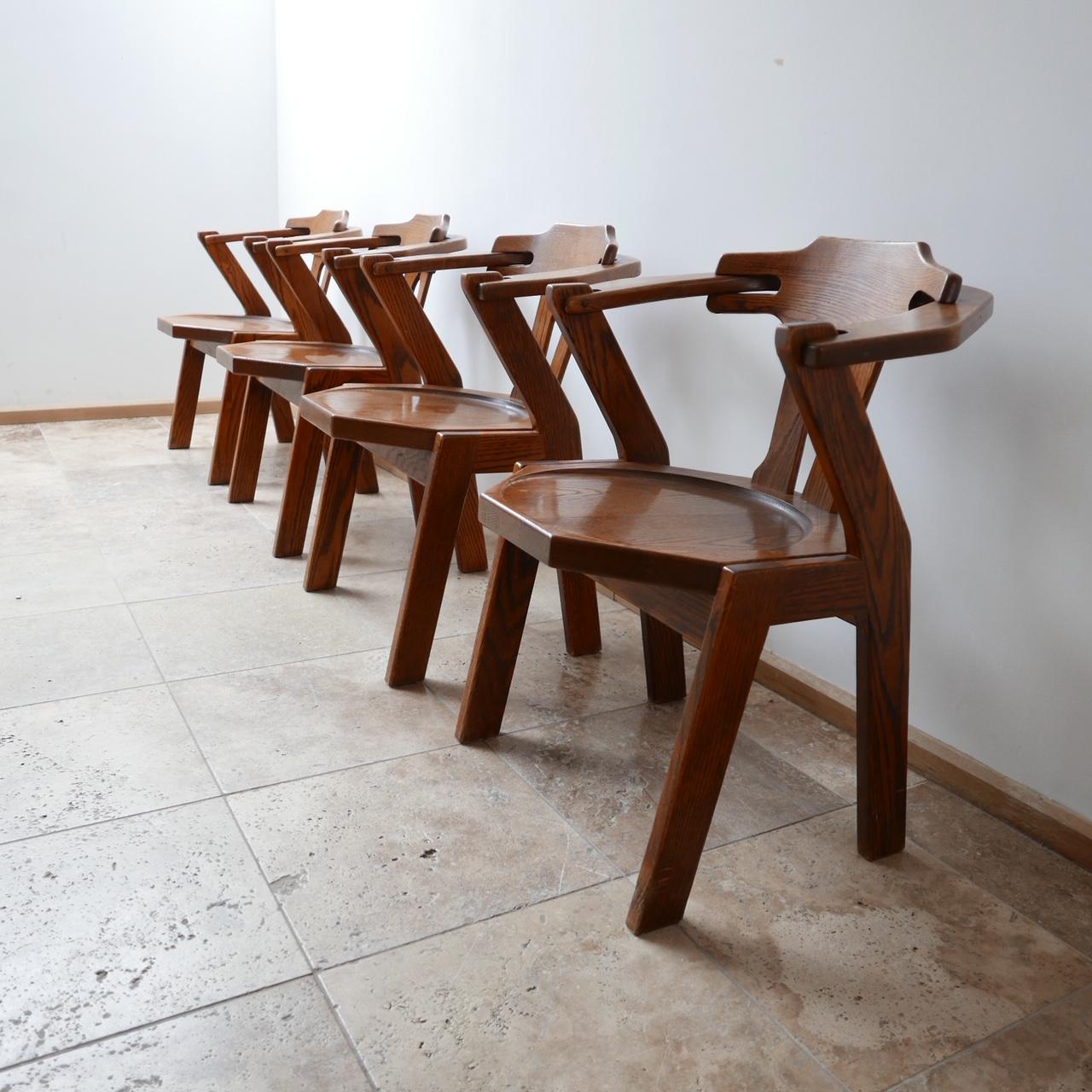 Dutch Set of Four Brutalist Mid-Century Oak Dining Chairs '4'