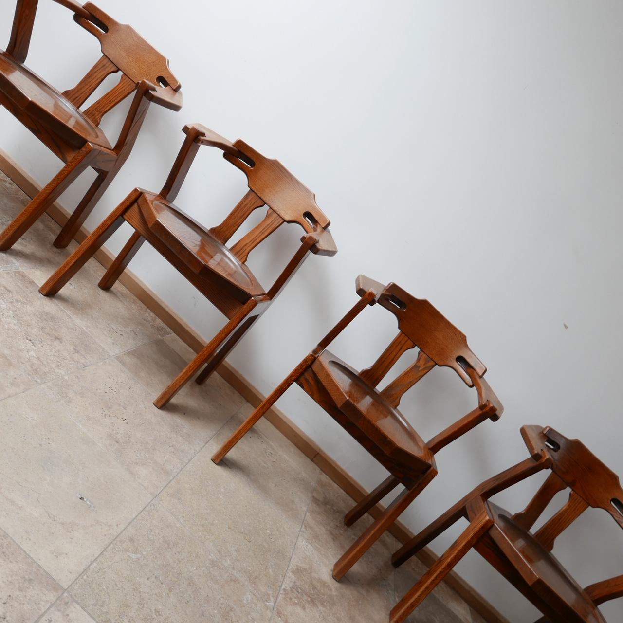 20th Century Set of Four Brutalist Mid-Century Oak Dining Chairs '4'