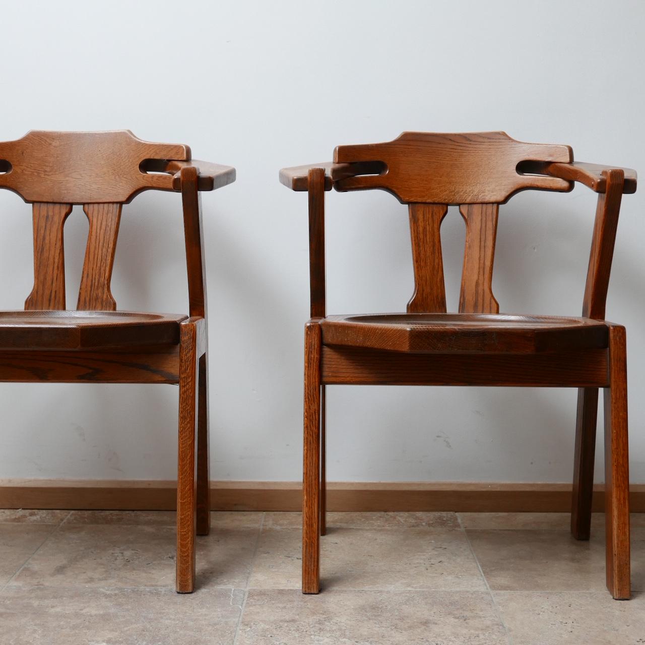 Set of Four Brutalist Mid-Century Oak Dining Chairs '4' 1