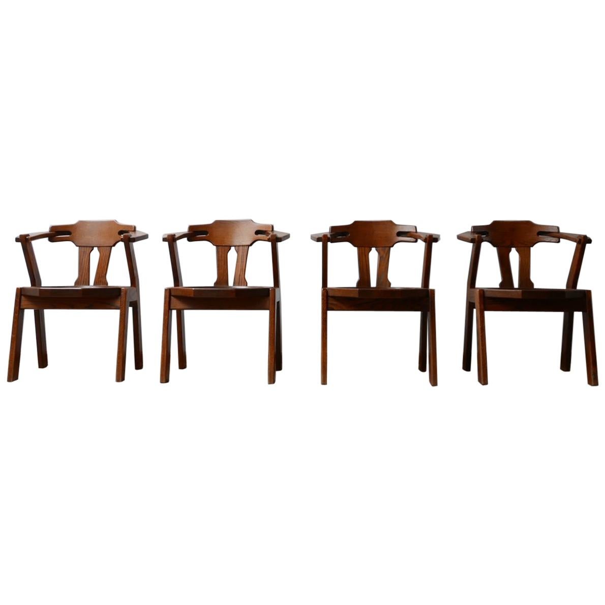 Set of Four Brutalist Mid-Century Oak Dining Chairs '4'