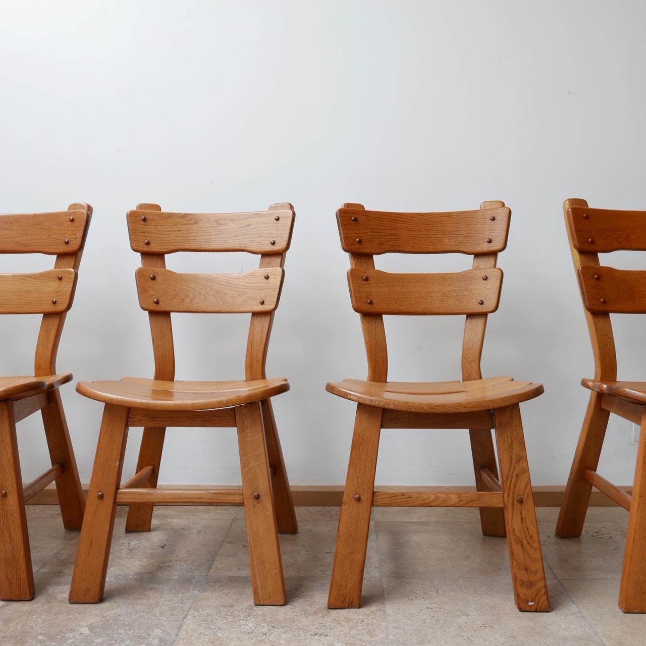 Belgian Set of Four Brutalist Oak Belgium Dining Chairs '4'