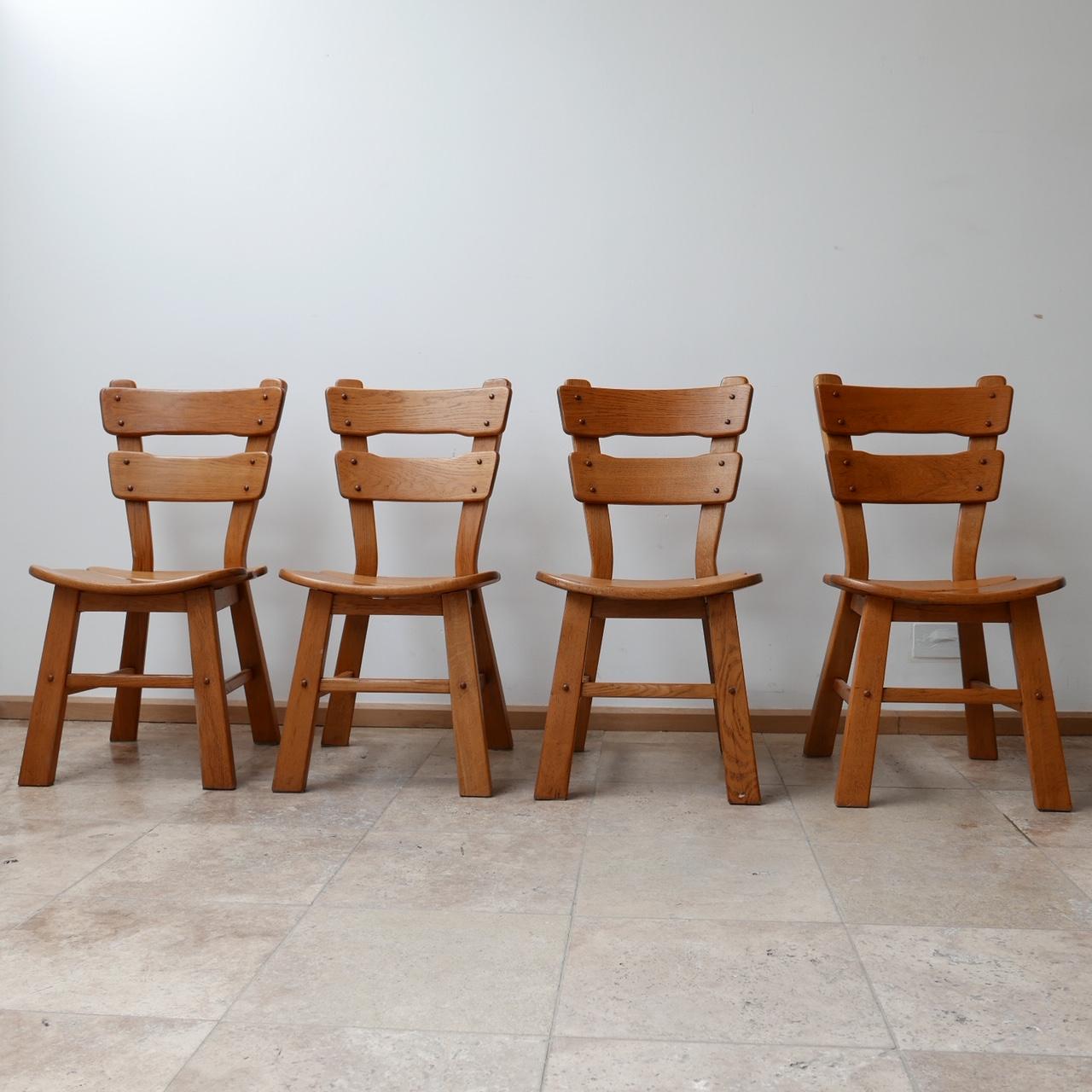 Set of Four Brutalist Oak Belgium Dining Chairs '4' In Distressed Condition In London, GB
