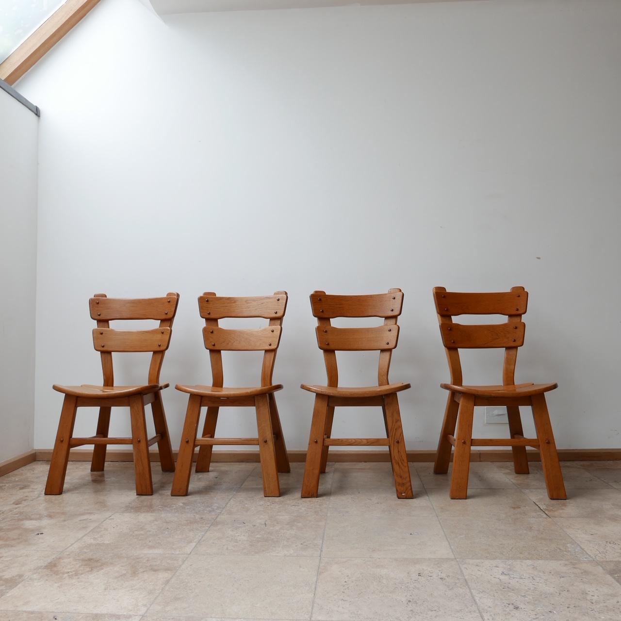 20th Century Set of Four Brutalist Oak Belgium Dining Chairs '4'