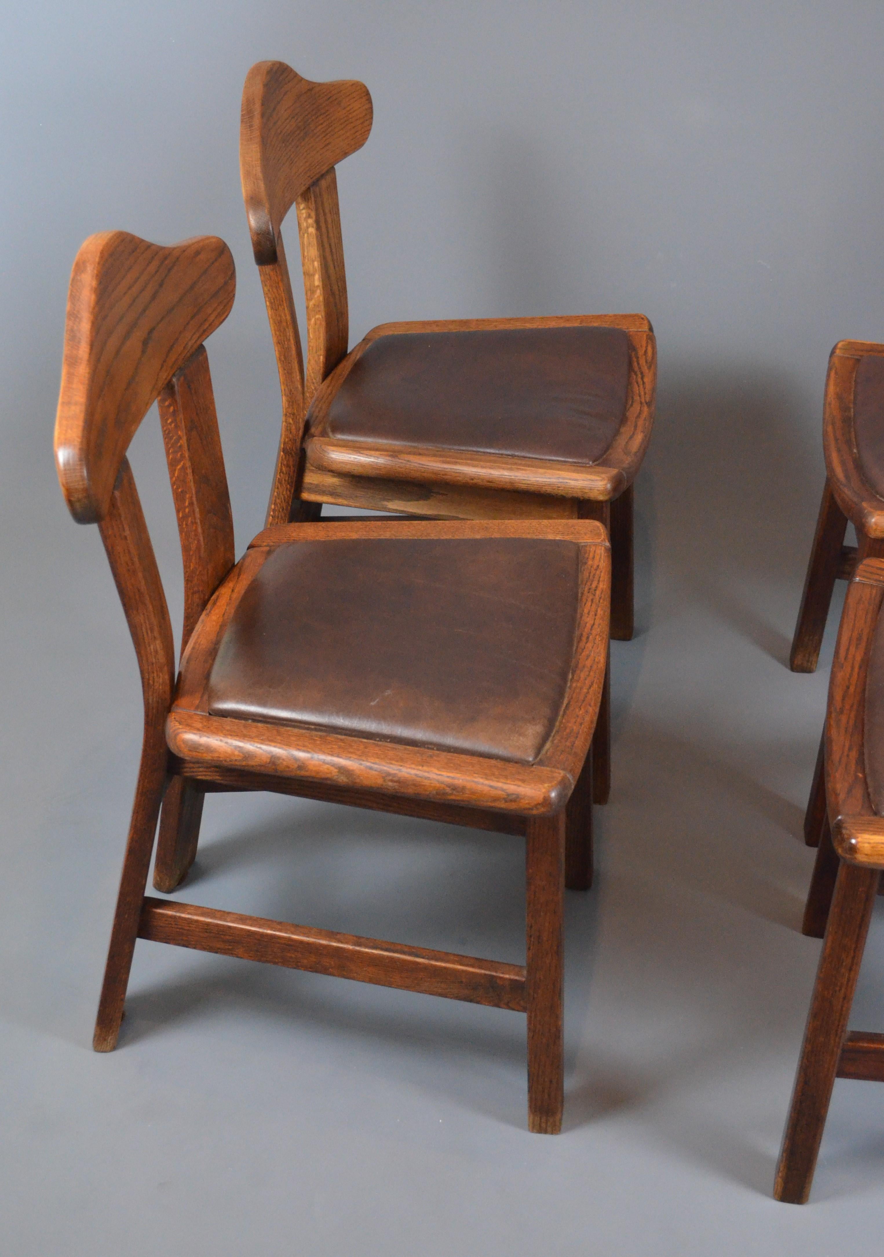 Set di quattro sedie da pranzo brutaliste in Oak, anni '60 in vendita 11